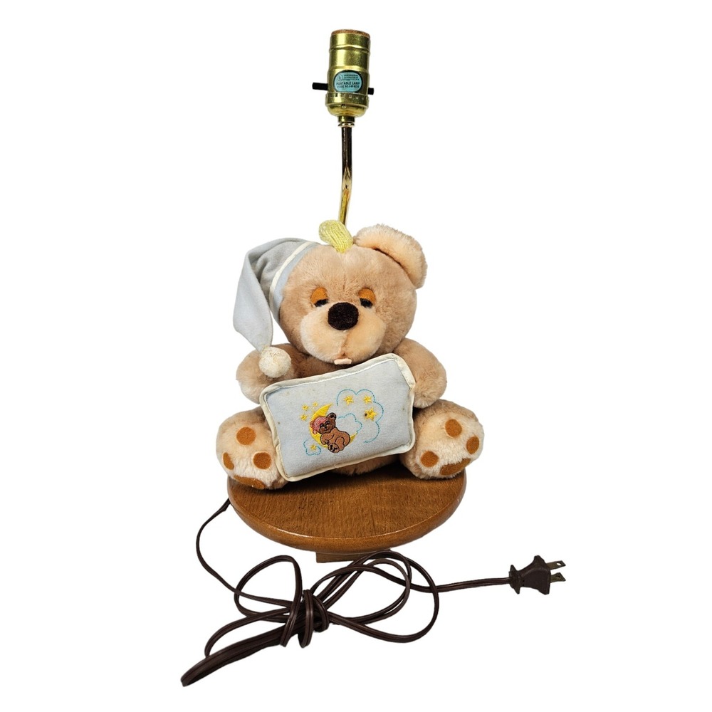 Vintage Andi Lamps Wind-Up Nursery Lullaby Lamp Plush Sleepy Bedtime Bear Works